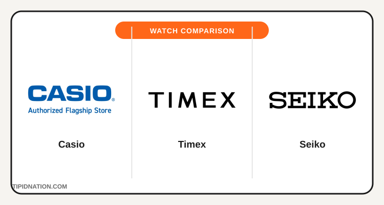 Casio vs Timex vs Seiko watch brand comparison