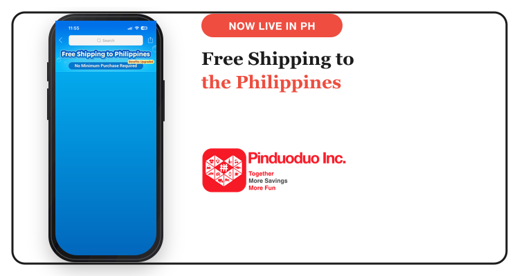 Pinduoduo Philippines app screenshot showing the Free Shipping to Philippines banner