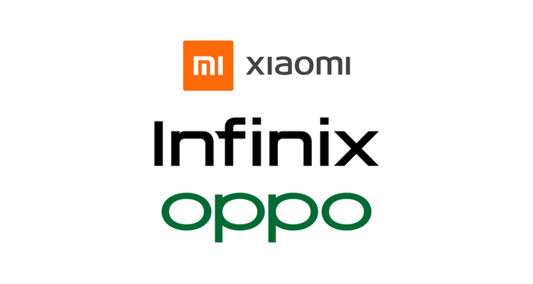 Xiaomi, Infinix, and OPPO logos